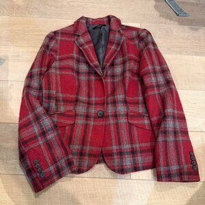TALBOTS WOMENS RED PLAID SPORT COAT BLAZER SIZE 10 WOOL